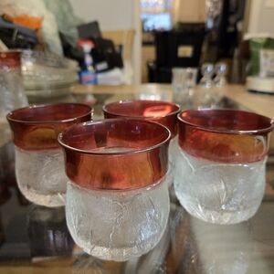 Indiana Glass Vintage Cabbage Leaf Ruby Flash Rocks Glasses Set Of 4